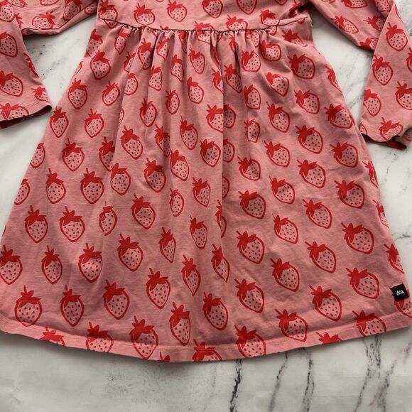 Tea Collection Girls Long Sleeve Dress Size 7 Pink Red Strawberry Print Cotton - Picture 7 of 7